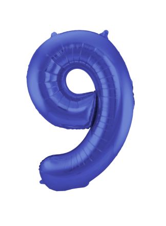 Folieballon cijfer 9 metalic blauw  86cm (excl Helium)