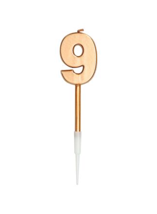 Kaars Cijfer 9 Goud/Brons Metallic 14cm.