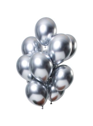 Ballonnen Mirror Effect zilver 33cm. 12stuks