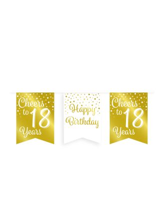 Party flag banner gold/white 18jaar