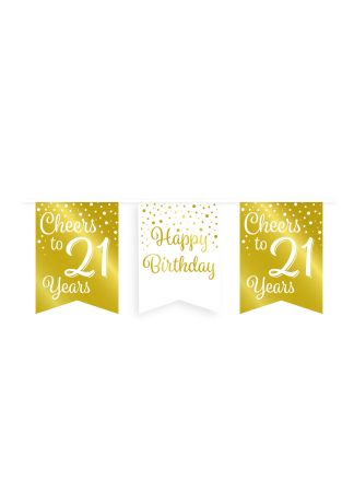 Party flag banner gold/white 21jaar