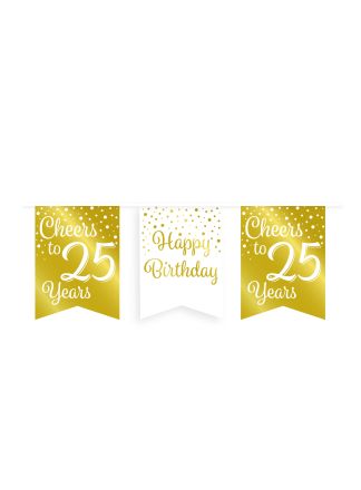 Party flag banner gold/white 25jaar