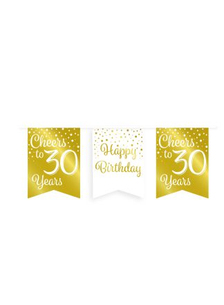 Party flag banner gold/white 30jaar