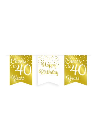 Party flag banner gold/white 40jaar