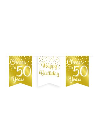 Party flag banner gold/white 50jaar