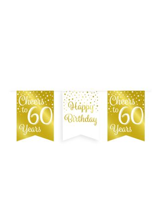 Party flag banner gold/white 60jaar