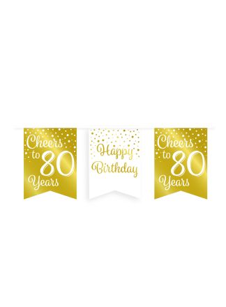 Party flag banner gold/white 80jaar
