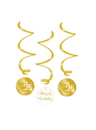 3 Swirl decorations gold/white 25jaar