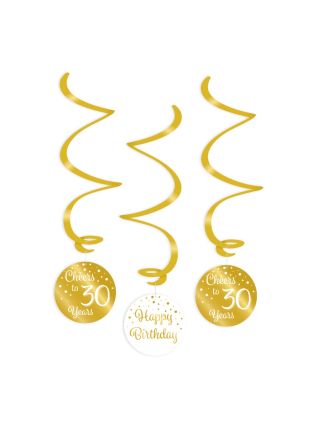 3 Swirl decorations gold/white 30jaar