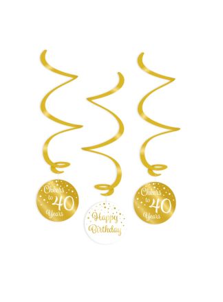 3 Swirl decorations gold/white 40jaar
