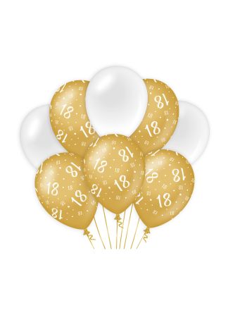 Balloons 18 Gold/white 8 stuks