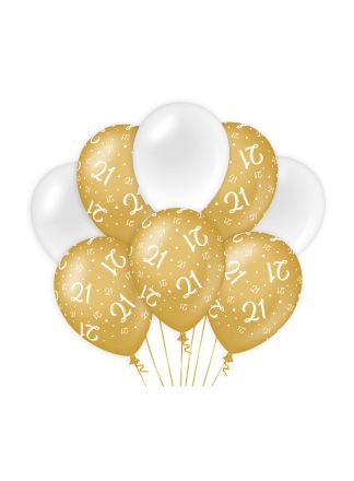 Balloons 21 Gold/White 8stuks