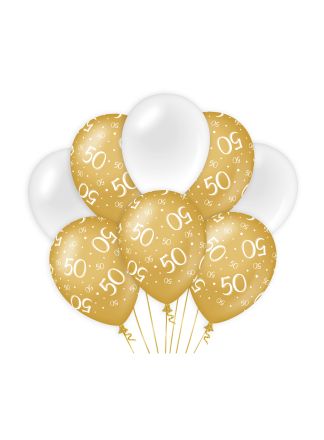 Balloons 50 Gold/White 8 stuks