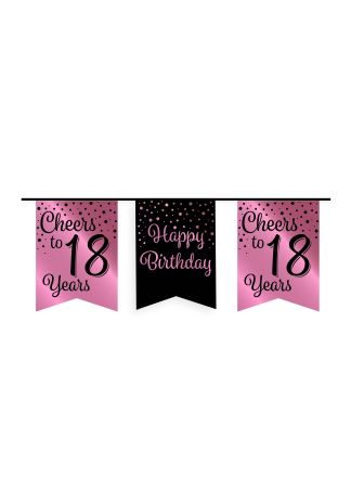 Party flag banner rose/black 18jaar
