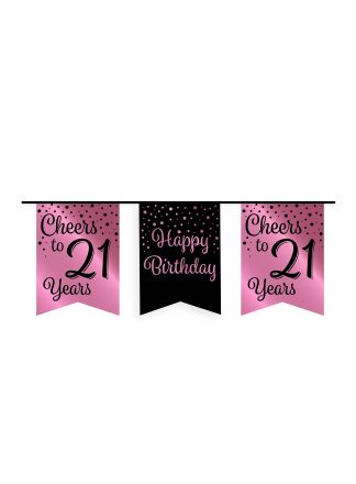 Party flag banner rose/black 21jaar