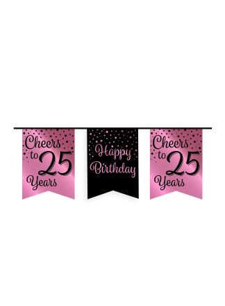Party flag banner rose/black 25jaar