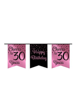 Party flag banner rose/black 30jaar