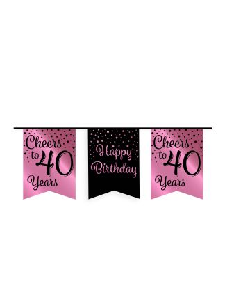 Party flag banner rose/black 40jaar