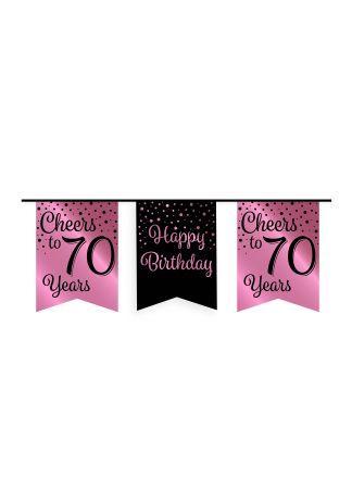 Party flag banner rose/black 70jaar