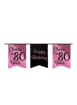 Party flag banner rose/black 80jaar