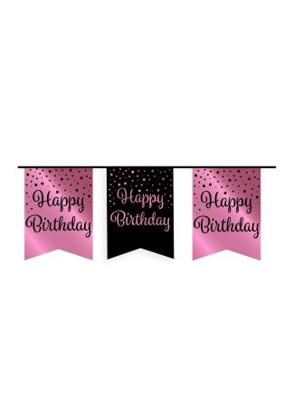 Party flag banner rose/black happy Birthday
