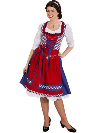 Tiroler dirndl deluxe rood-blauw