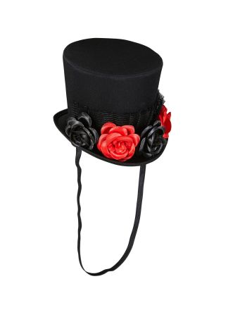 Mini hoge hoed zwart met roosjes