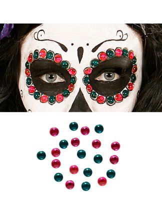 Gezichtdeco steentjes pink/green