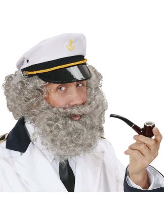 Grijze pruik met krullen baard