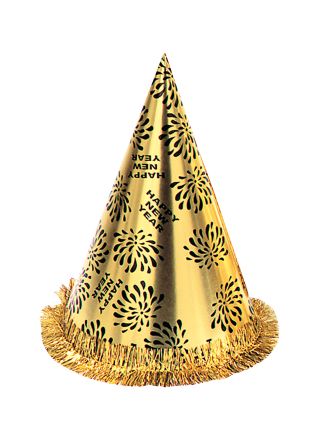 HAPPY NEW YEAR Punthoed goud 28cm.