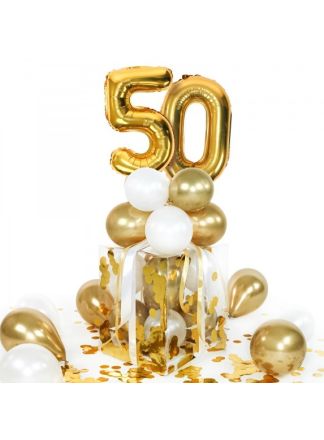 Balloha DIY Ballonbox 50jaar. Goud-Wit