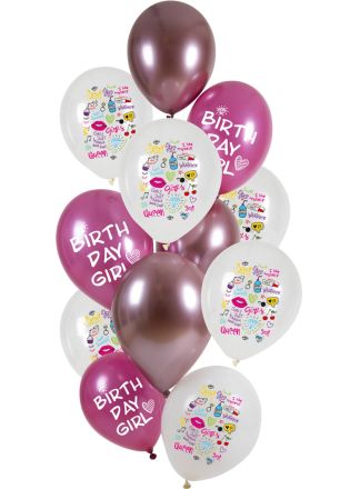 Ballonnen Birthday Girly 33cm. 12stuks
