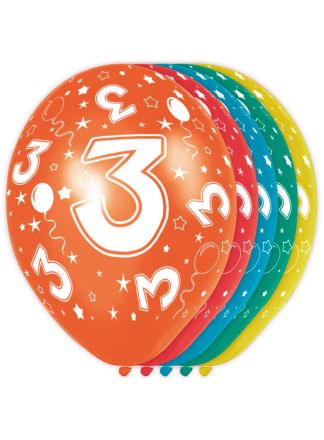 3 jaar verjaardagsballonnen 5stuks