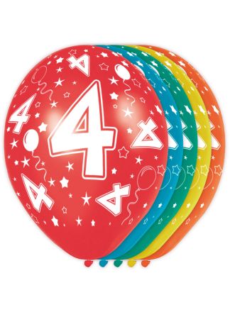 4 jaar verjaardagsballonnen 5stuks