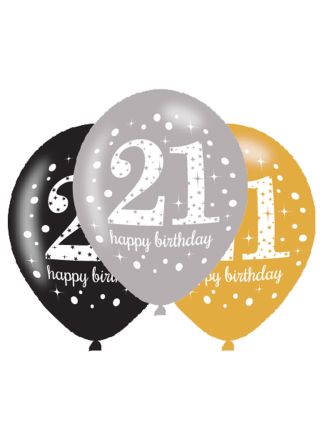 Ballonnen sparkling 21 jaar 28cm. 6stuks