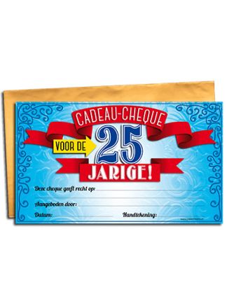Gift cheque 35x20cm. 25 jaar