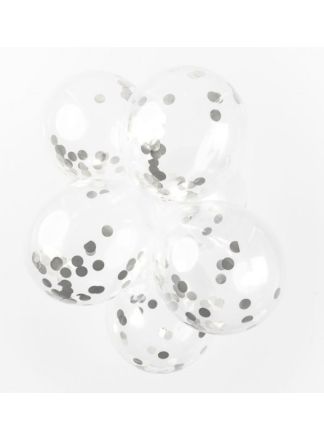 6 Confetti ballonnen zilver 30cm.
