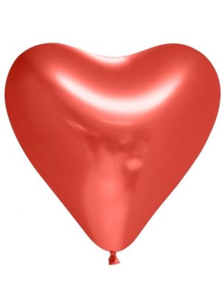 6 Hart rode Chrome ballonnen 30cm