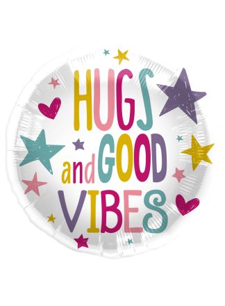 Folieballon Hugs and Good Vibes 45cm.(excl.helium)