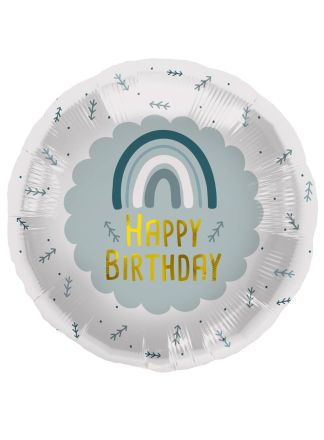 Birthday folieballon Rainbow blue 45cm. (excl helium)