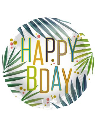 Folieballon Birthday Greenery 45cm. (excl helium).