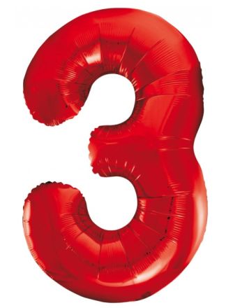 Folieballon 86cm. rood cijfer 3 (excl helium).