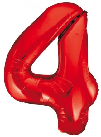 Folieballon 86cm. rood cijfer 4 (excl helium).