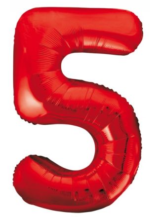 Folieballon 86cm. rood cijfer 5 (excl helium).
