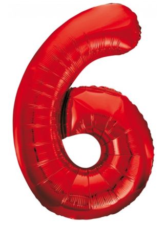 Folieballon 86cm. rood cijfer 6 (excl helium).