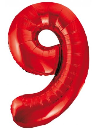 Folieballon 86cm. rood cijfer 9 (excl helium).