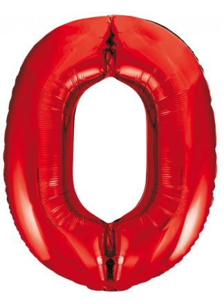 Folieballon 86cm. rood cijfer 0 (excl helium).