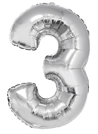 Folieballon zilver 102cm. cijfer 3 (excl.helium)