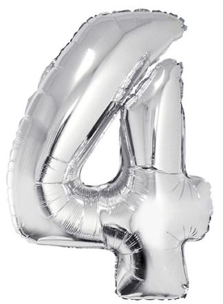 Folieballon zilver 102cm. cijfer 4 (excl.helium)