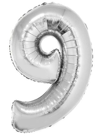 Folieballon zilver 102cm. cijfer 9 (excl.helium)